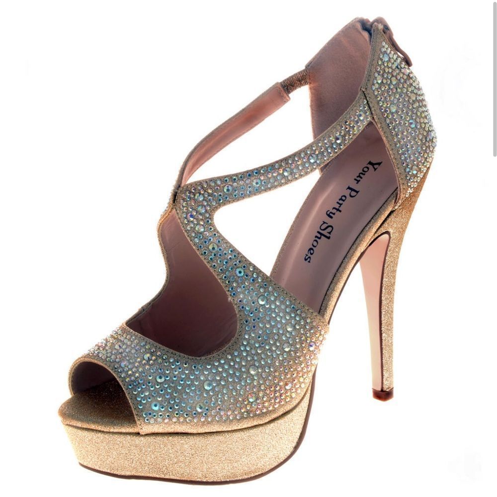 Your Party Shoes Gold Rhinestone London Heels